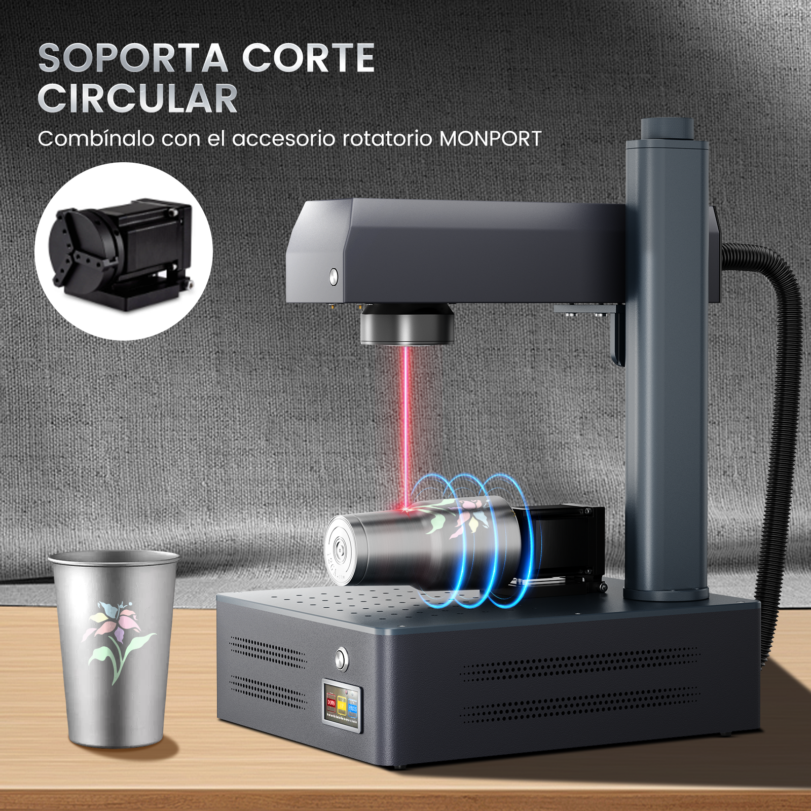 Máquina de grabado y marcado láser de fibra MOPA integrada Monport GM 30W Pro con enfoque automático