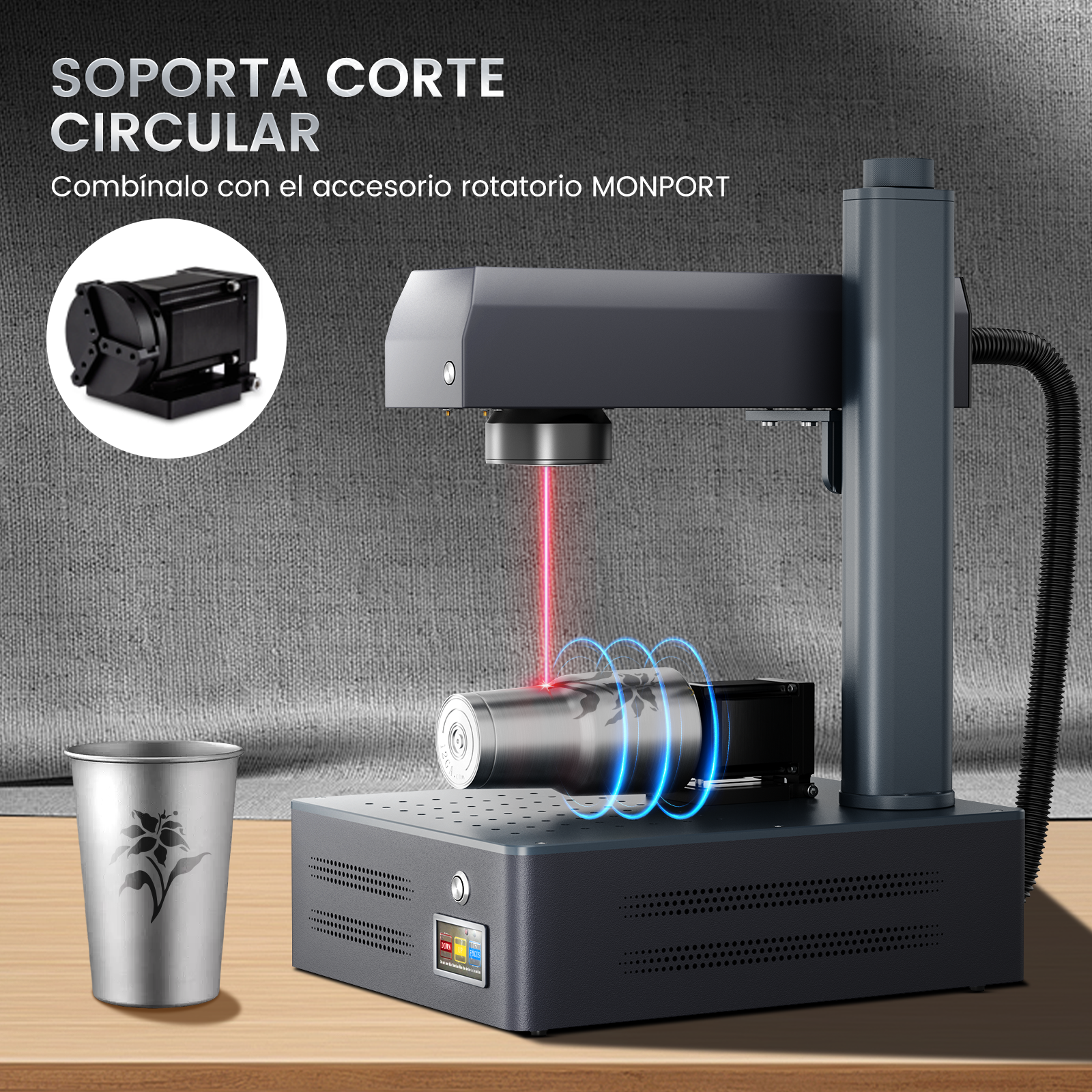 Máquina de marcado y grabado láser de fibra integrado Monport GM 30W Pro con enfoque automático