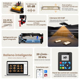 Monport Reno65 Pro Vision 65W – Grabadora y Cortadora Láser CO₂ de Sobremesa (24'' x 16'') con Cámara HD de 8MP, Autofocus Magnético y Sistema de Refrigeración por Agua Integrado