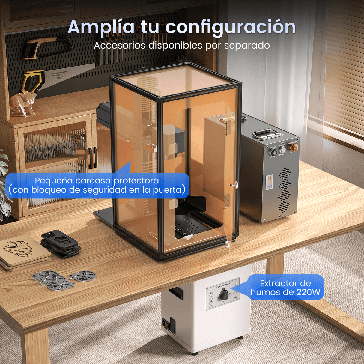 Monport GT 50W Láser de fibra separado: máquina de grabado y marcaje con enfoque automático (200 mm × 200 mm) — dispositivo alemán