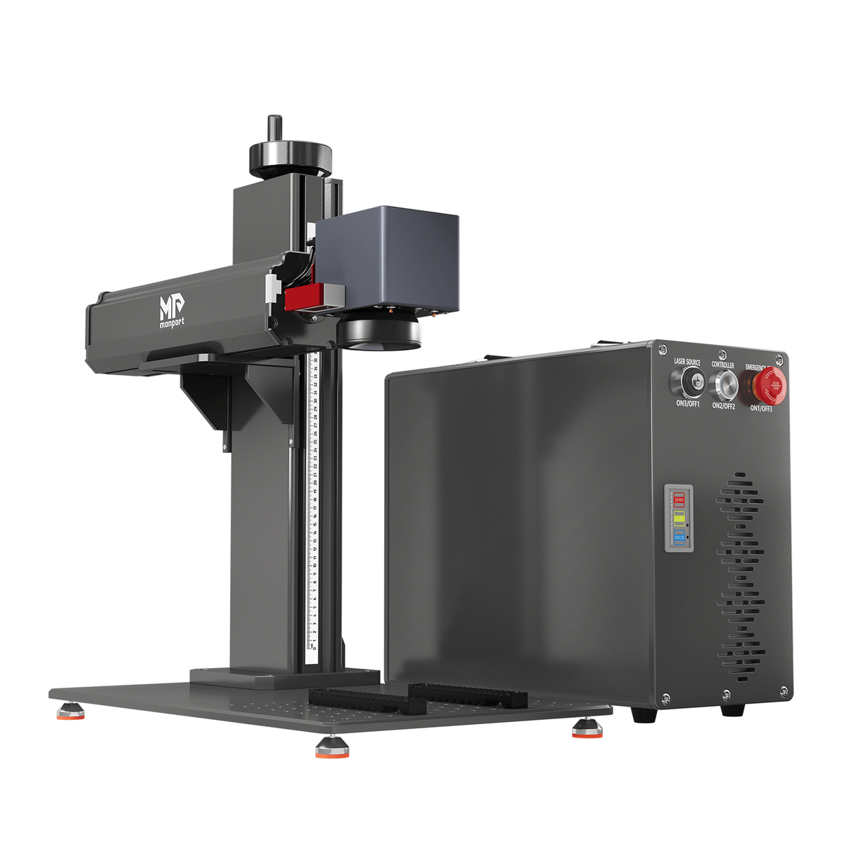 Monport GT 50W Láser de fibra separado: máquina de grabado y marcaje con enfoque automático (200 mm × 200 mm) — dispositivo alemán