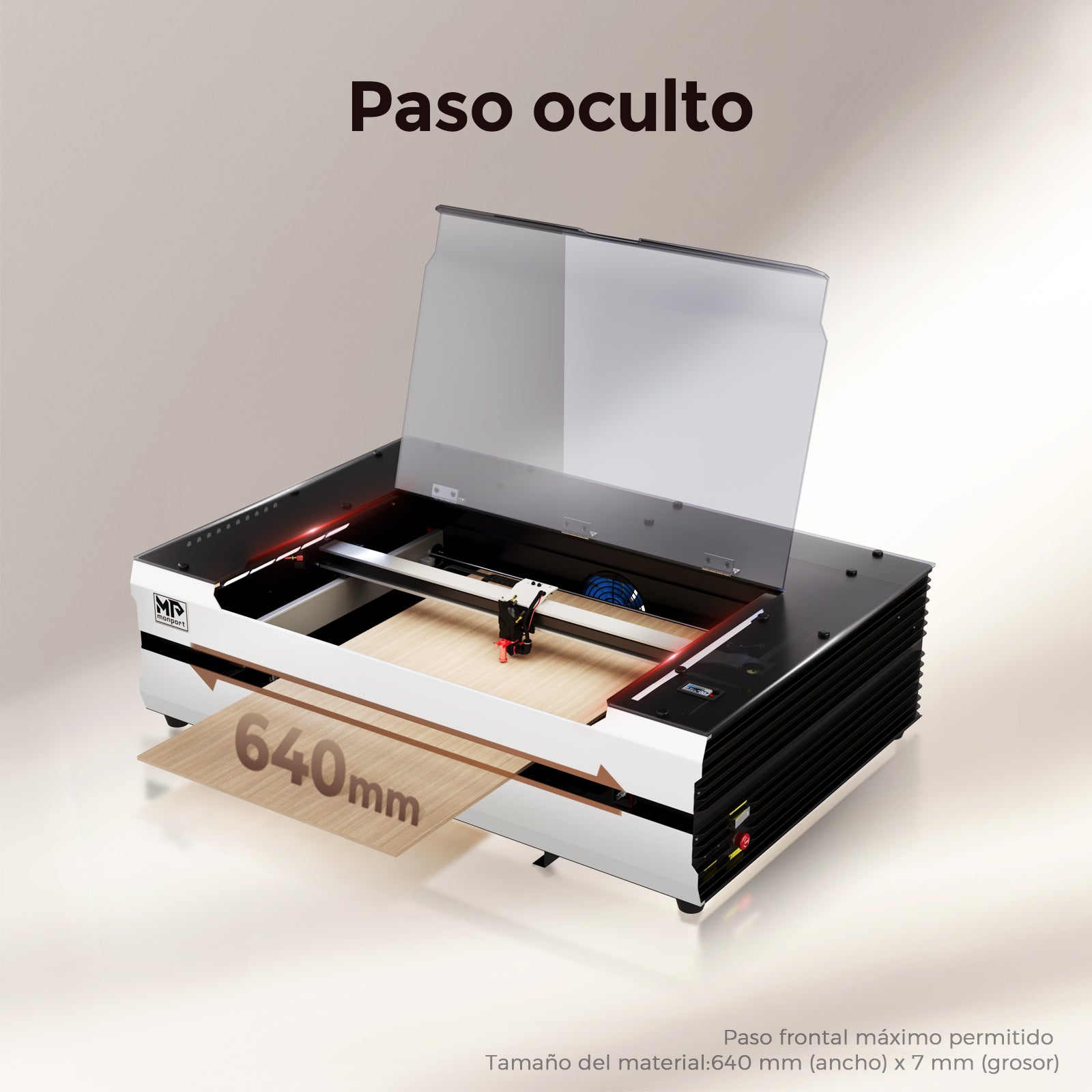 Monport Reno65 Pro Grabadora y Cortadora Láser de CO2 de Sobremesa de 65W (24