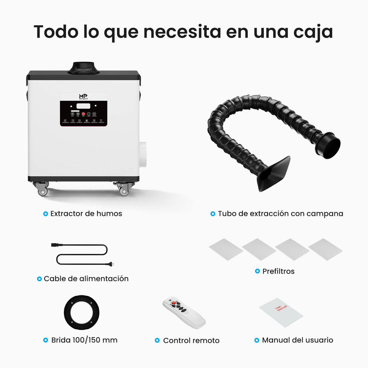 Monport 260W Sistema de extracción de humos láser con sistema de filtración de 4 etapas – Para máquinas de grabado láser CO₂ y de fibra