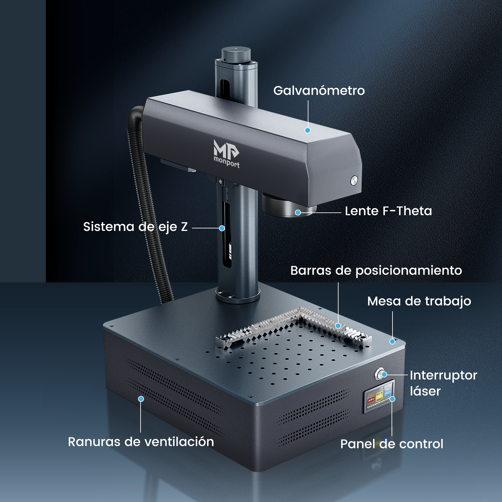 Máquina de marcado y grabado láser de fibra integrado Monport GM 30W Pro con enfoque automático