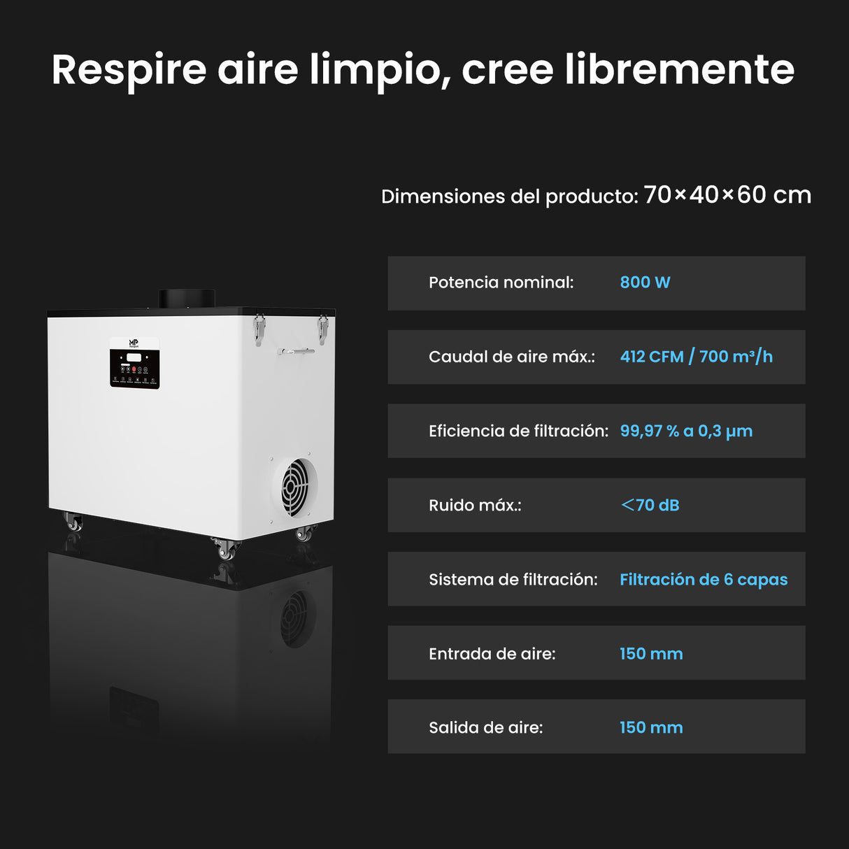 Monport 800W Sistema de extracción de humo láser con sistema de filtración de 6 etapas – Para máquinas de grabado y corte láser CO₂ de 130W y 150W