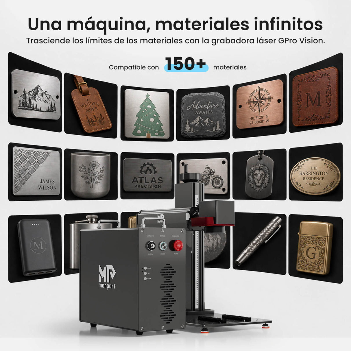 Monport GPro 60W MOPA Vision Máquina Láser de Fibra – Con Sistema de Visión para Posicionamiento Automático, Grabado de Metal de Alta Precisión y Marcado Láser