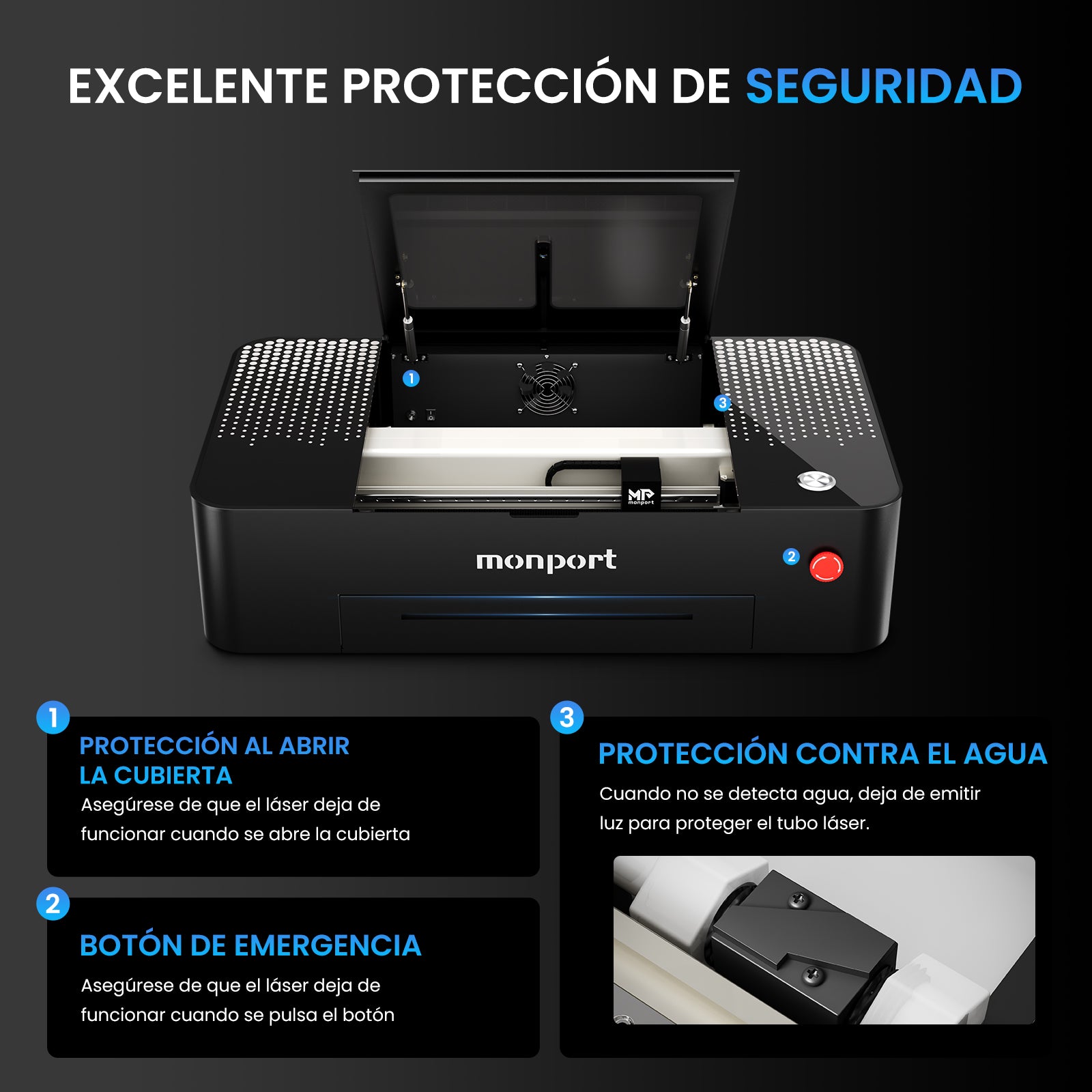 Grabador láser CO2 de sobremesa MONPORT ONYX 55W con enfoque automático