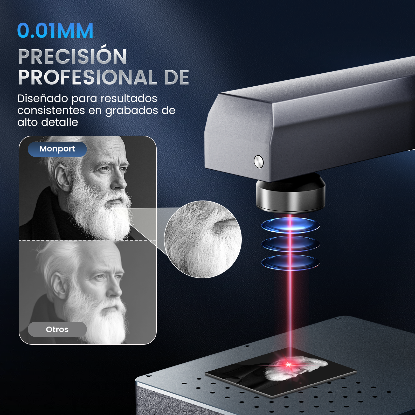 Máquina de marcado y grabado láser de fibra integrado Monport GM 30W Pro con enfoque automático