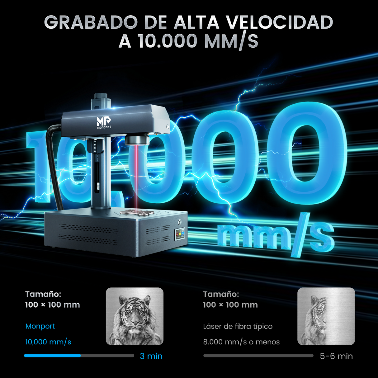 Máquina de grabado y marcado láser de fibra MOPA integrada Monport GM 60W Pro con enfoque automático