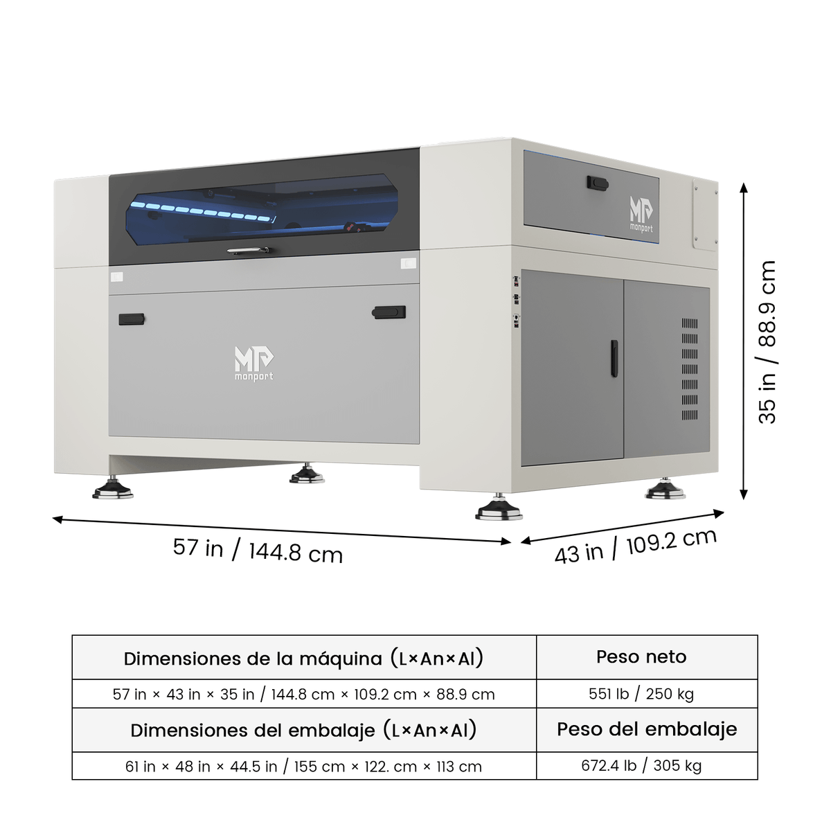 Monport Effi9S Actualizada Grabadora y Cortadora Láser CO₂ de 90W (914 × 610 mm) con Autofoco y Refrigerador de Agua Integrado 4,9 (18 reseñas)