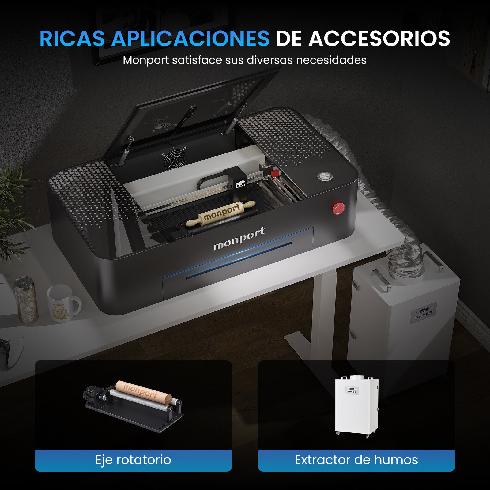 Grabador láser CO2 de sobremesa MONPORT ONYX 55W con enfoque automático