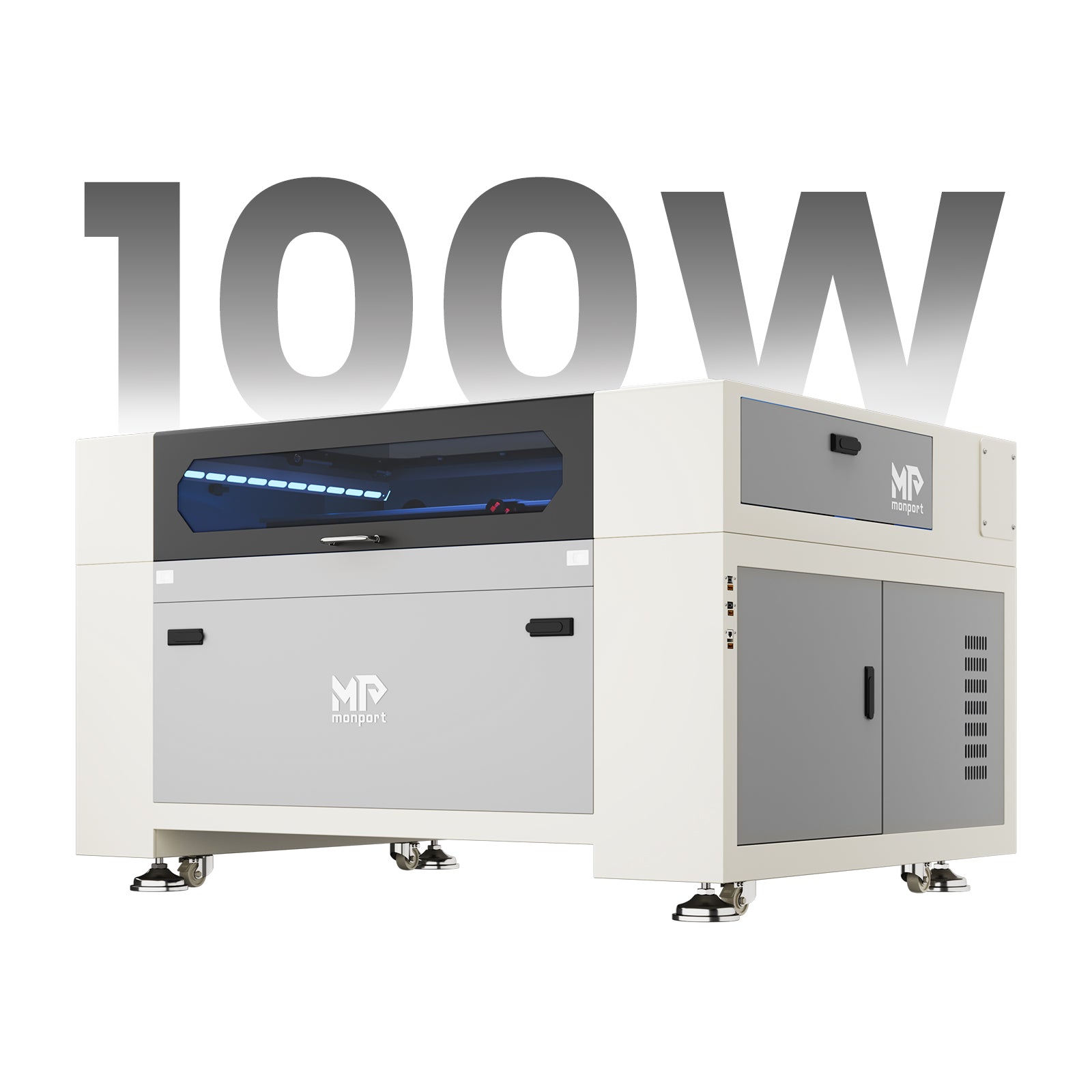 Máquina de grabado y corte láser CO2 de 100W versión mejorada Monport Effi 10S con función de enfoque automático y enfriador de agua incorporado