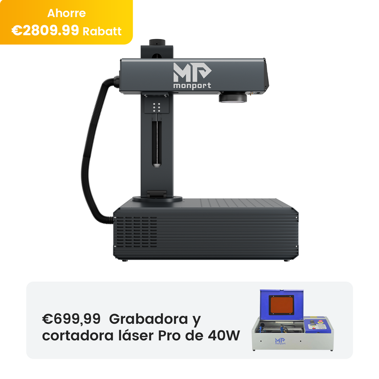 Grabador y marcador láser de fibra MOPA integrado de 100W mejorado Monport GA con enfoque automático