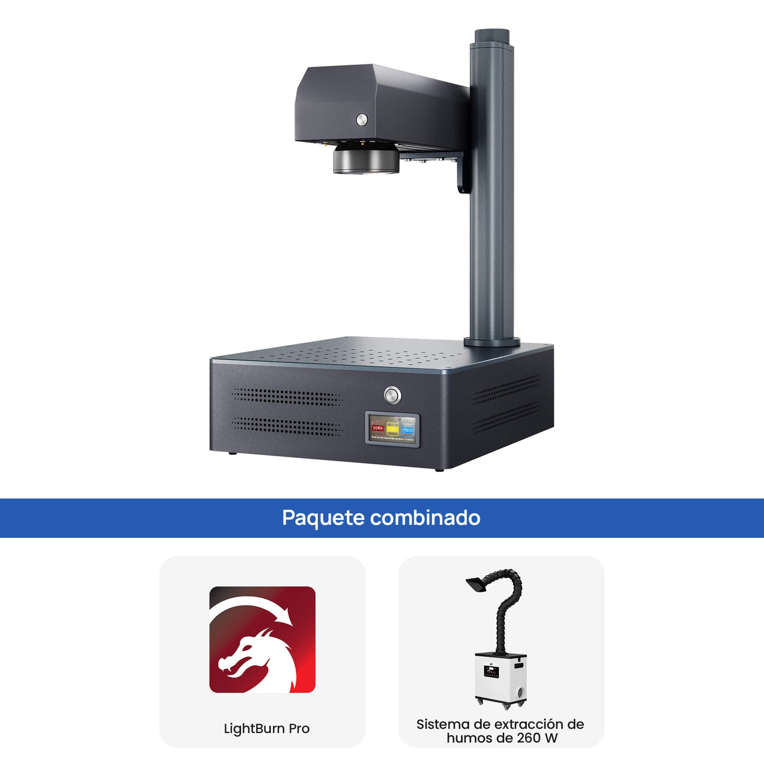 Máquina de grabado y marcado láser de fibra MOPA integrada Monport GM 60W Pro con enfoque automático