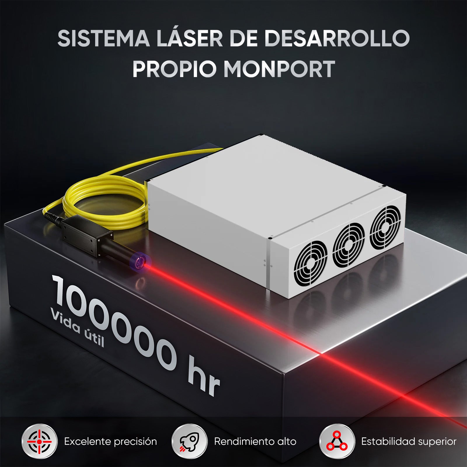 Grabador y marcador láser de fibra integrado Monport GA Enhanced de 30W con enfoque automático