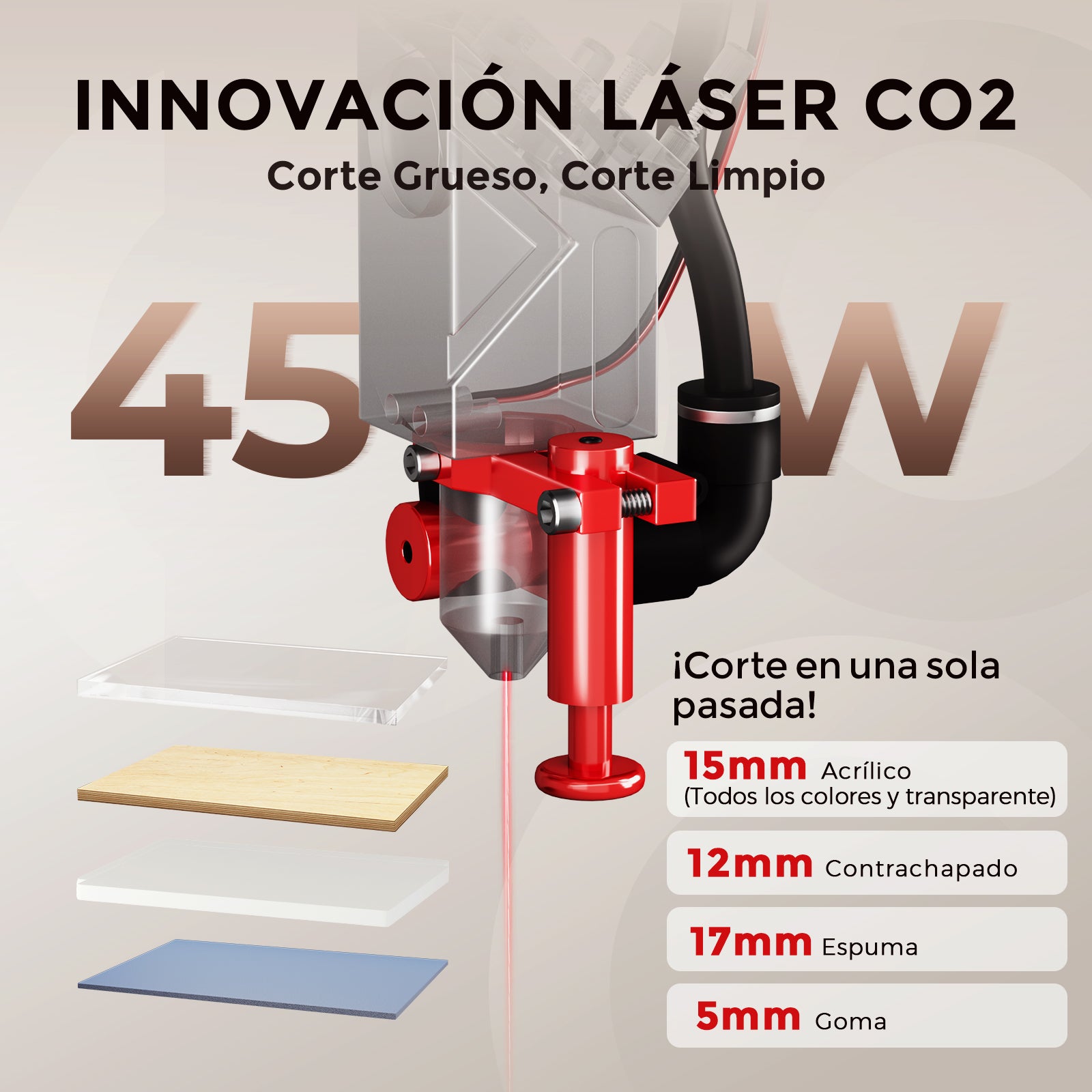 Monport Reno45 Pro de 45W Grabador y cortador láser de CO2 de escritorio (16