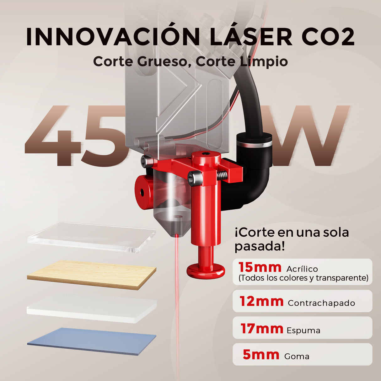 Monport Reno45 Pro Vision 45W Grabadora y Cortadora Láser CO2 de Escritorio (16" X 12") con Cámara HD de 8MP y Enfoque Automático Asistido por Imán