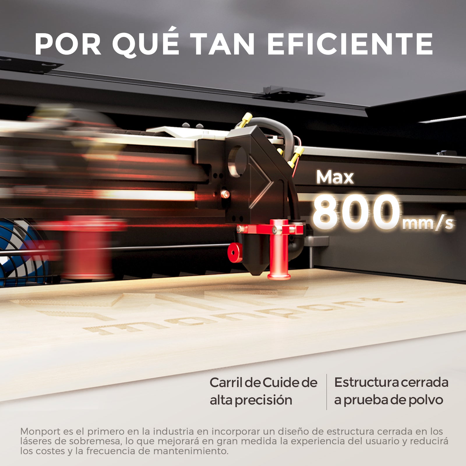 Monport Reno65 Pro Grabadora y Cortadora Láser de CO2 de Sobremesa de 65W (24