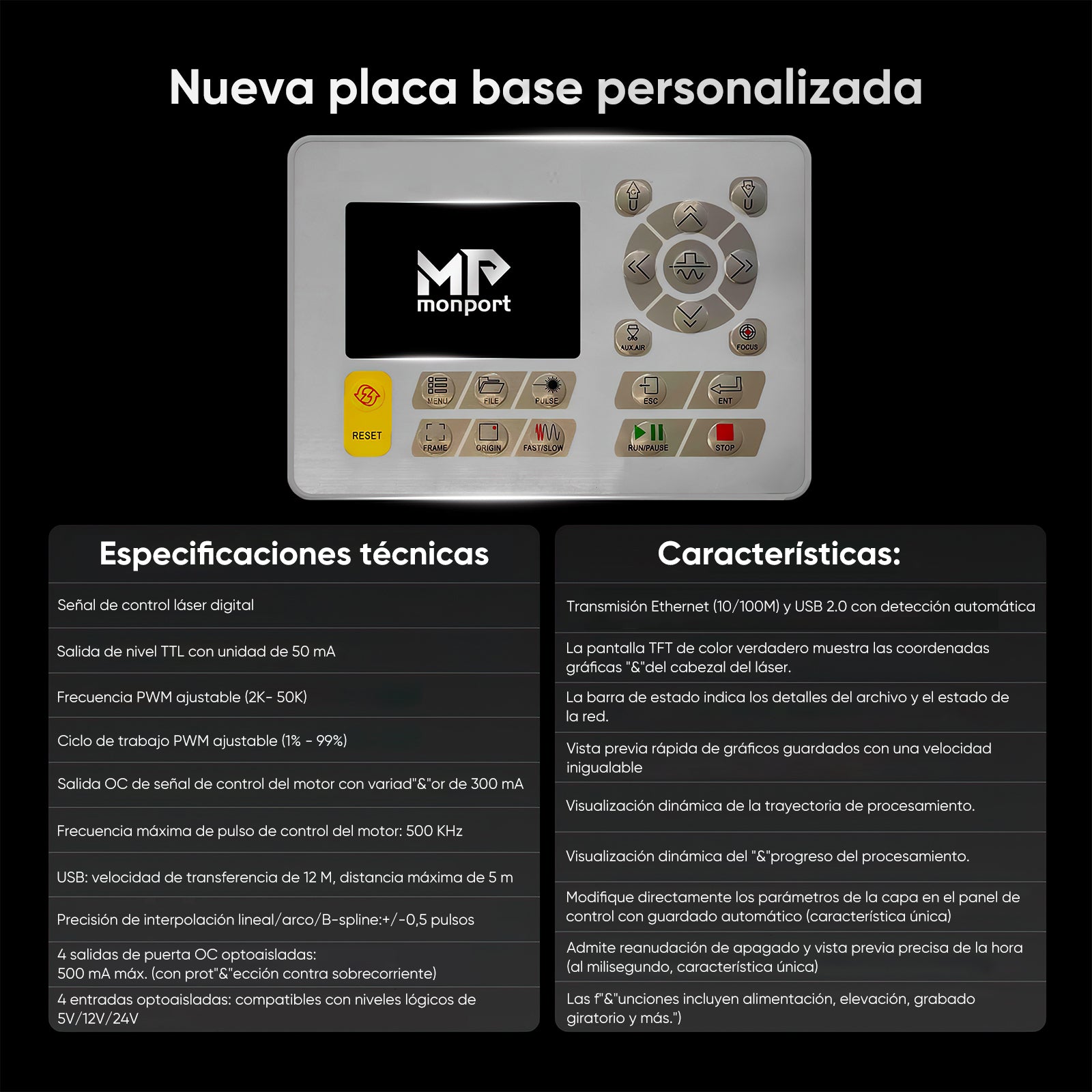 Máquina de grabado y corte láser CO2 Monport 90W (500x700mm) con automático y soporte