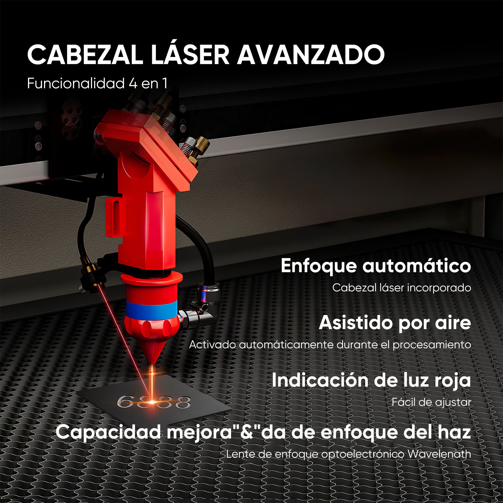 Máquina de grabado y corte láser CO2 Monport 90W (500x700mm) con automático y soporte