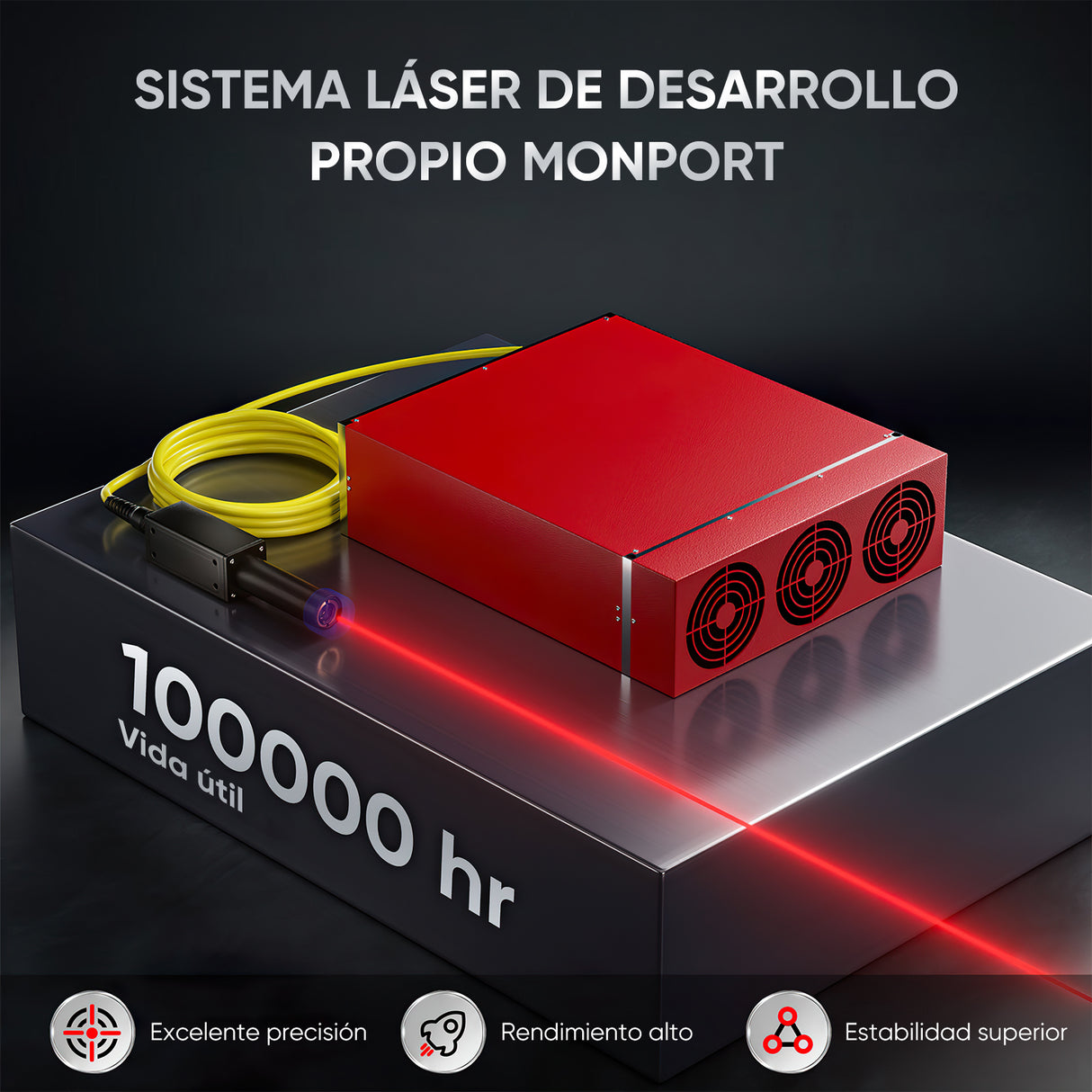 Grabador y marcador l¨¢ser de fibra integrado Monport GA mejorado de 30 W con enfoque autom¨¢tico