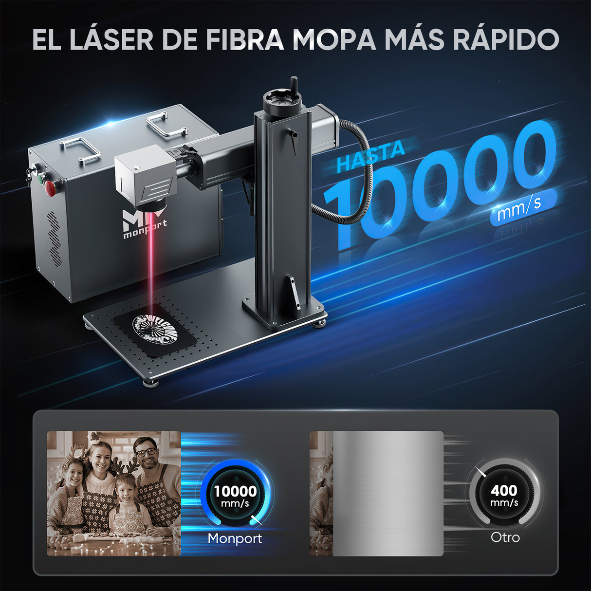 Grabador y marcador l¨¢ser de fibra integrado Monport GA mejorado de 30 W con enfoque autom¨¢tico