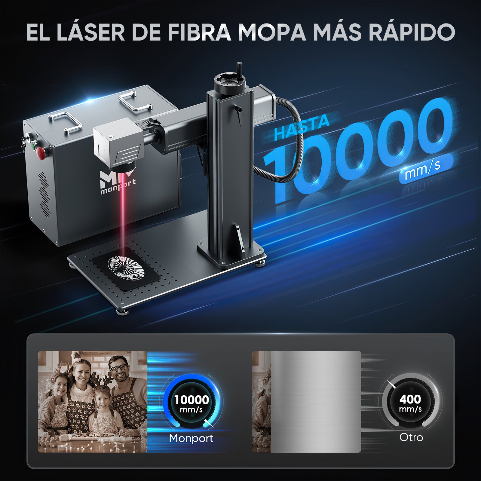 Grabador y marcador láser de fibra MOPA GPro de 100W (175x175mm) Monport con enfoque manual