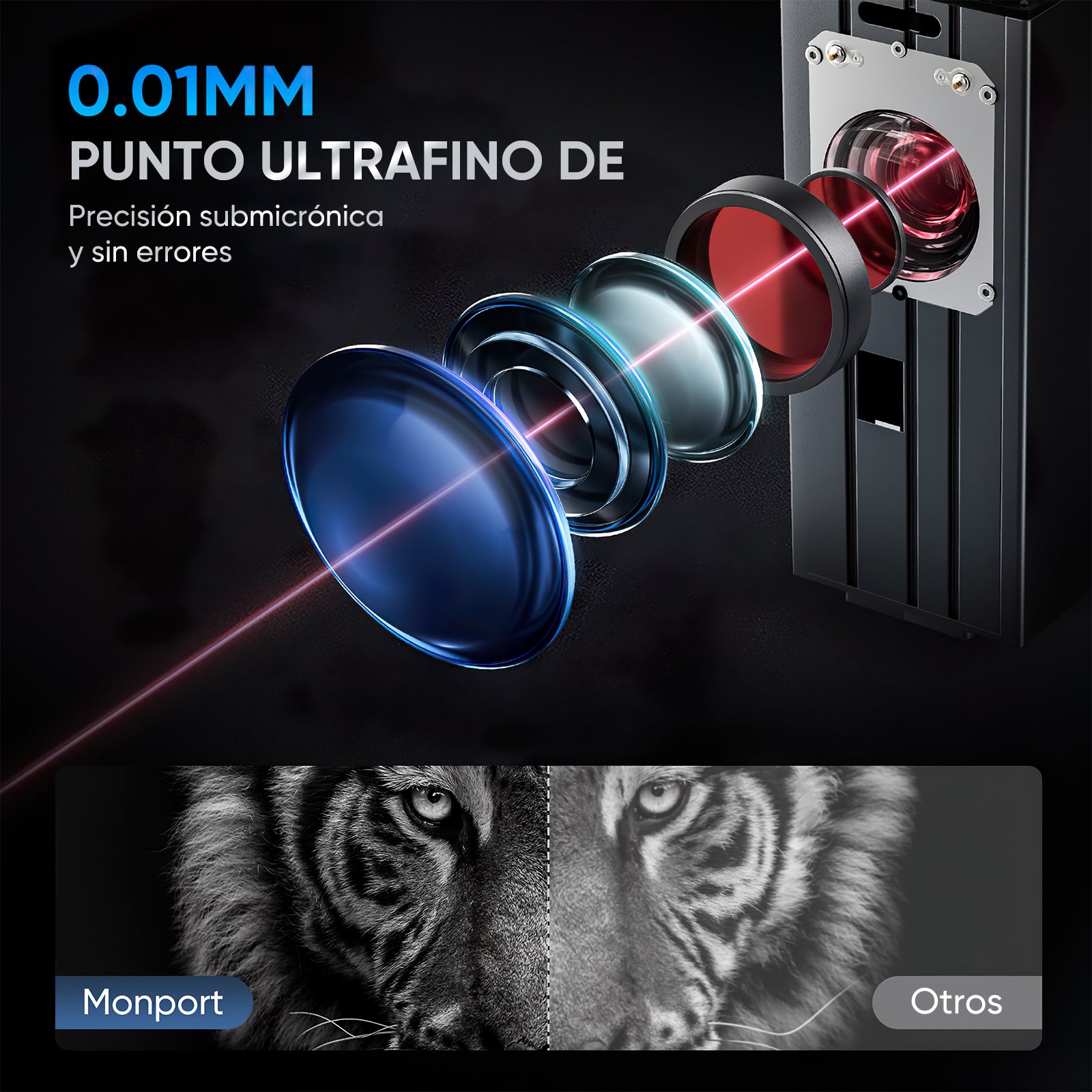 Grabador y marcador láser de fibra integrado Monport GA Enhanced de 30W con enfoque automático