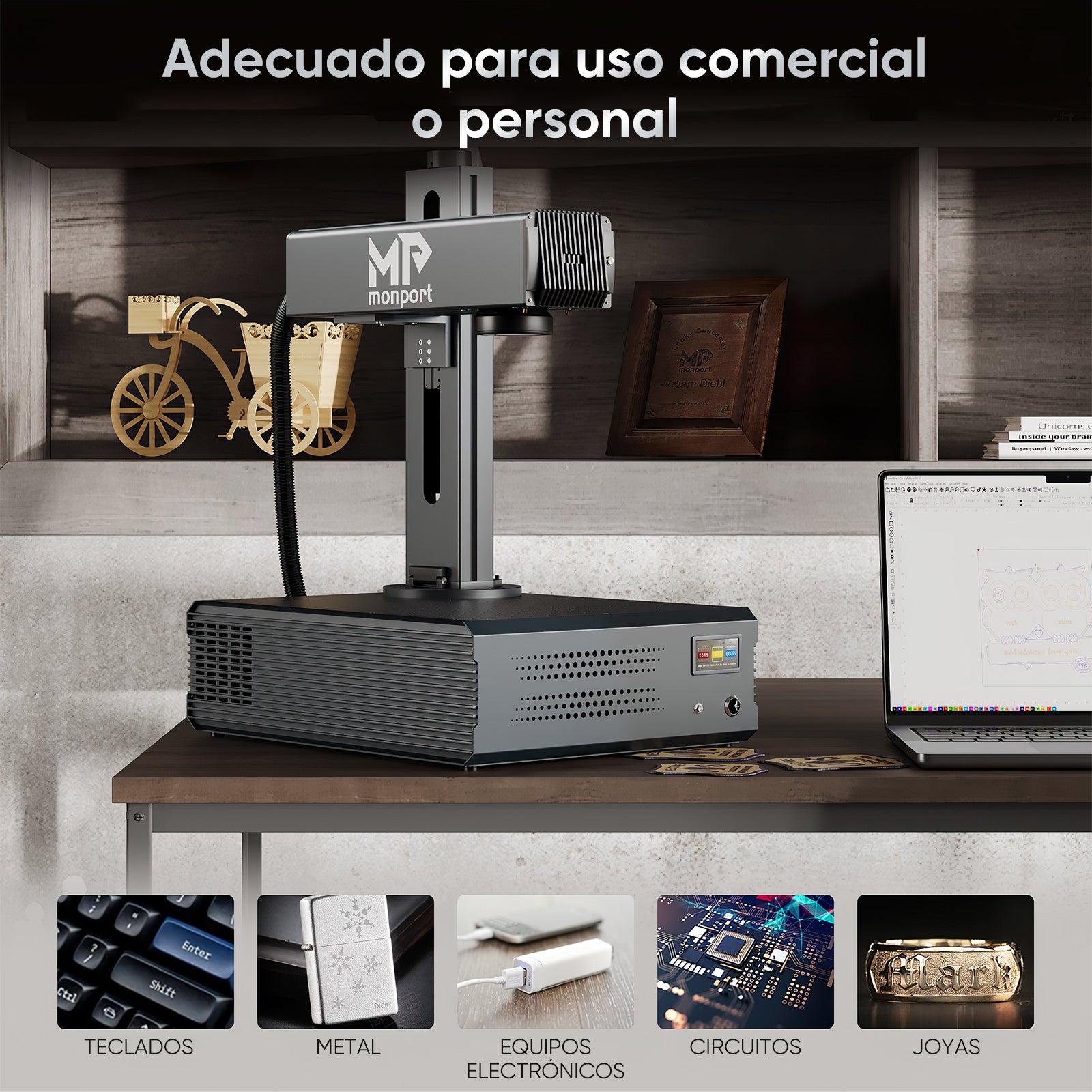 Grabador y marcador láser de fibra integrado Monport GA Enhanced de 30W con enfoque automático